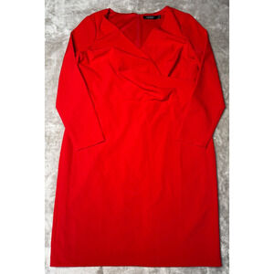 Lauren Ralph Lauren Red Cocktail Ruched Waist Knee Length Dress Womens Size 16